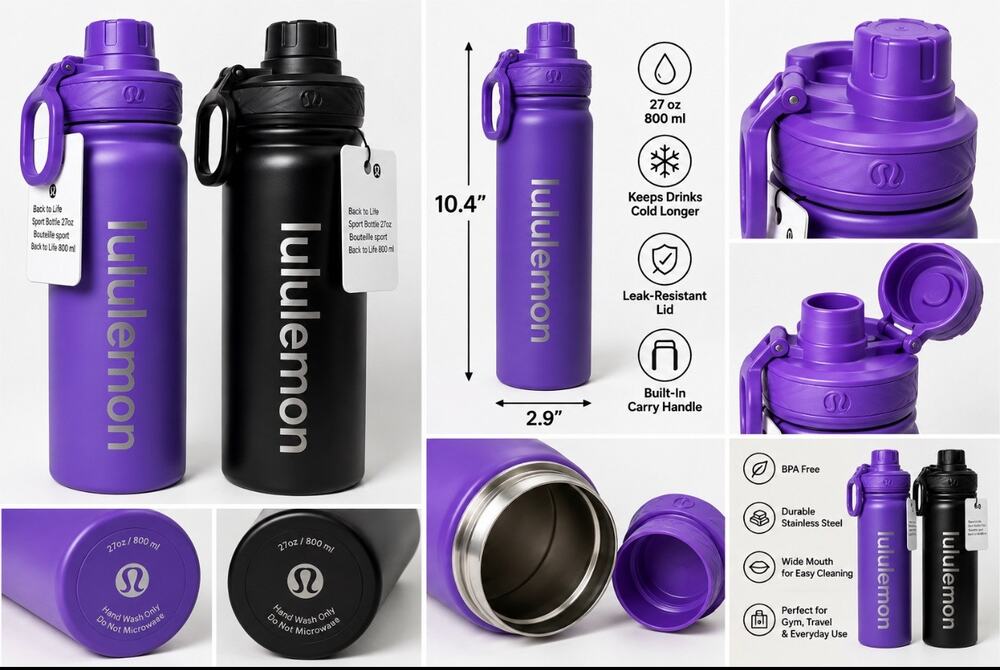 lululemon Back to Life Sport Bottle 27oz Purple Black 2 Pack NWT